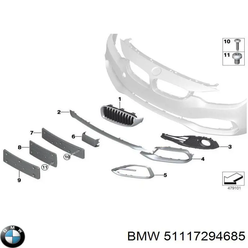 51117294685 BMW Решітка переднього бампера, ліва