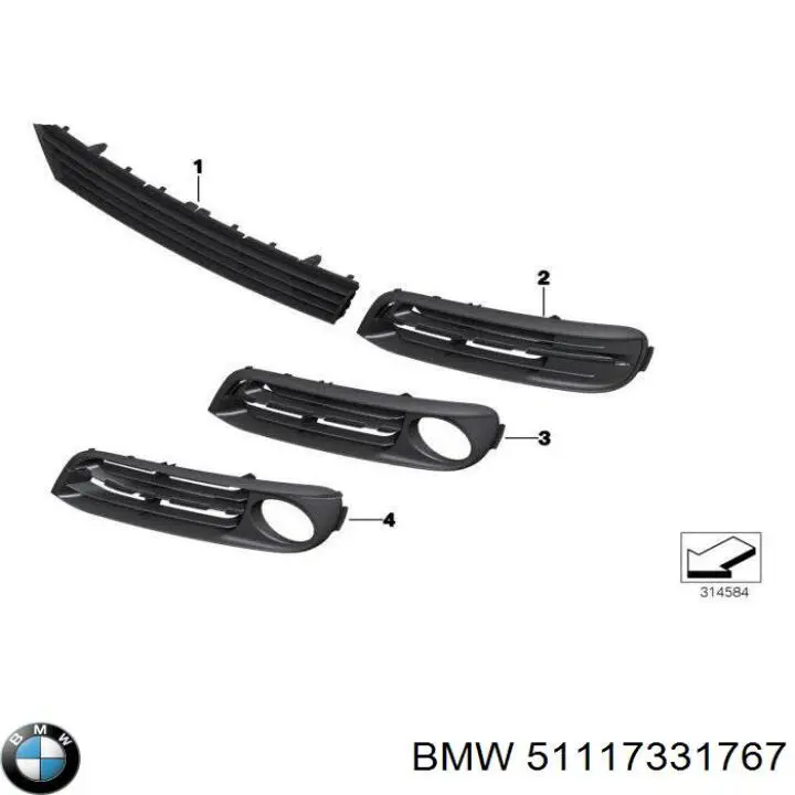 Молдинг переднього бампера, лівий BMW 51117331767 ціна, від 26.28 USD