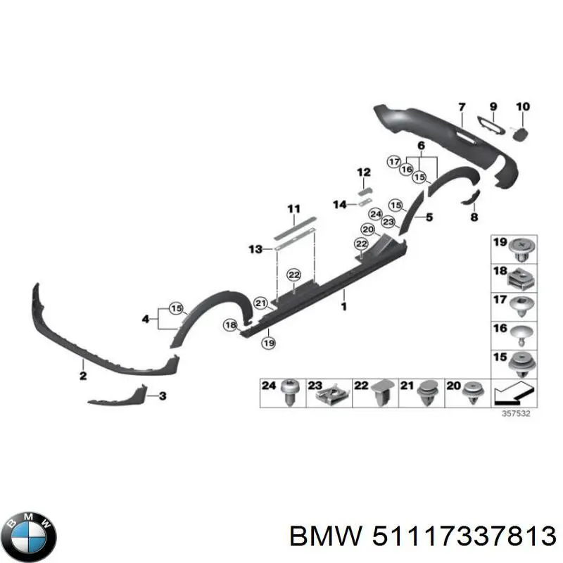 Спойлер переднього бампера, лівий 51117337813 BMW