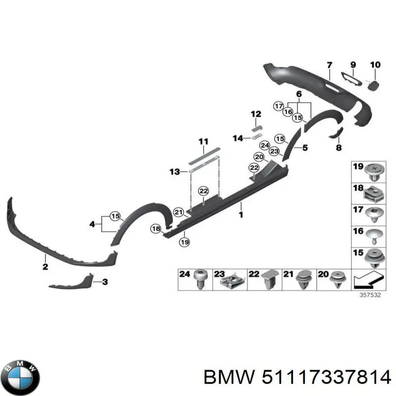 Спойлер переднього бампера, правий 51117337814 BMW