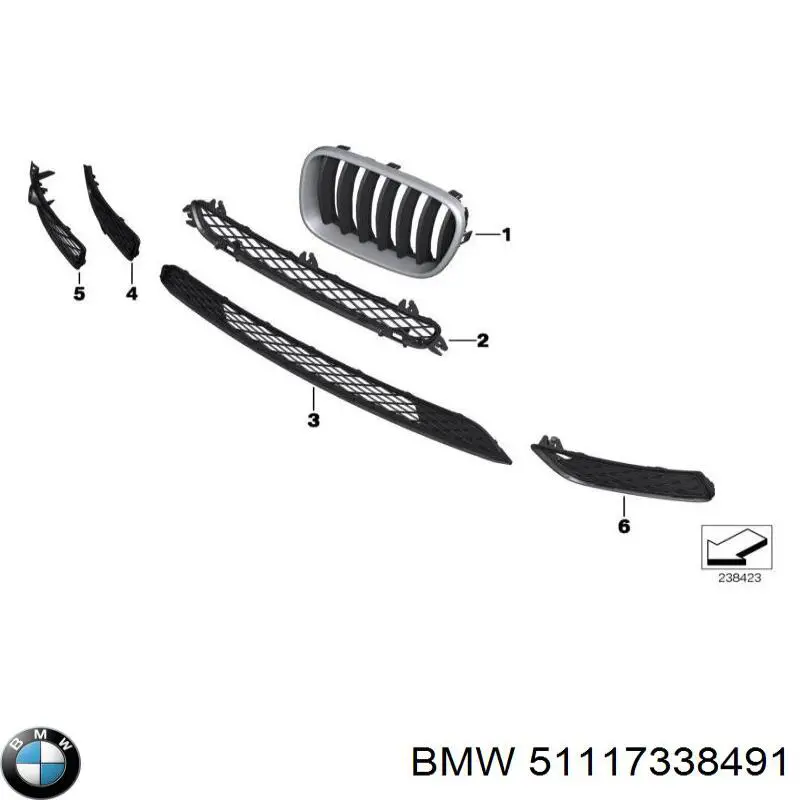 Решітка переднього бампера, центральна BMW 51117338491 ціна, від 82.48 USD
