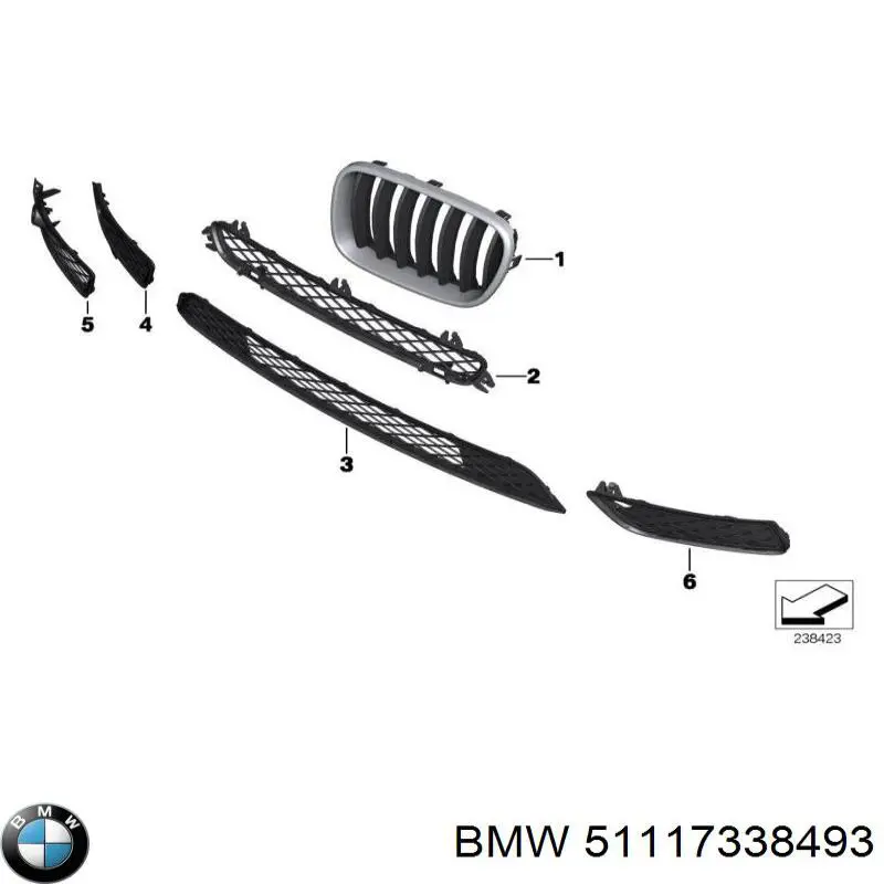 Решітка переднього бампера, верхня на BMW X3 (F25)