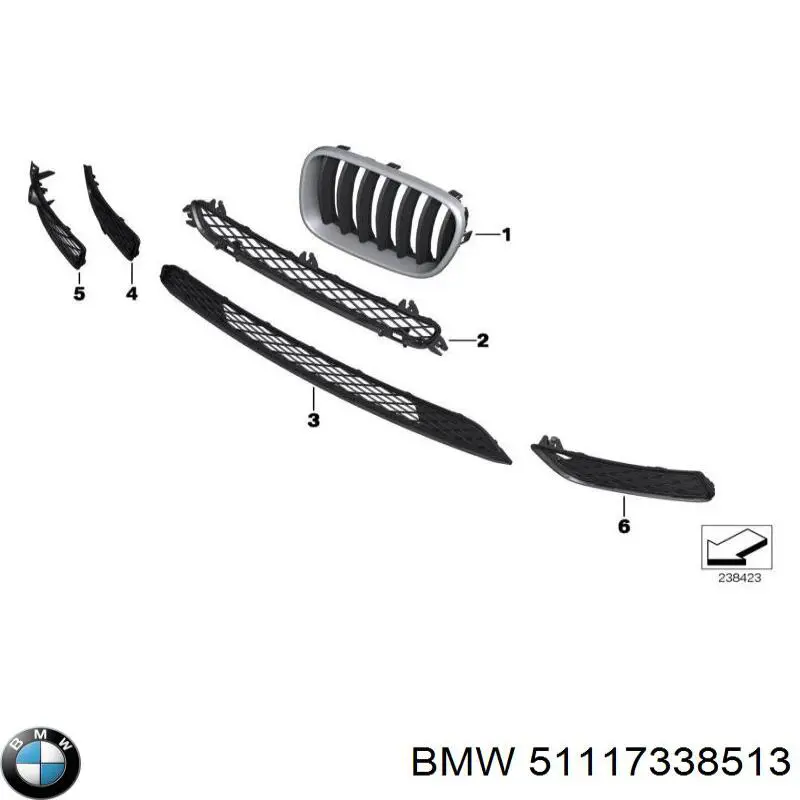 Решітка переднього бампера, ліва нижня BMW 51117338513 ціна, від 31.54 USD