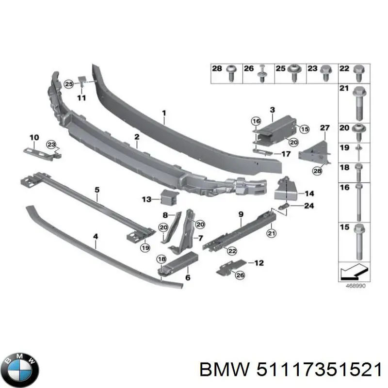 Кронштейн підсилювача переднього бампера BMW 51117351521 ціна, від 38.81 USD