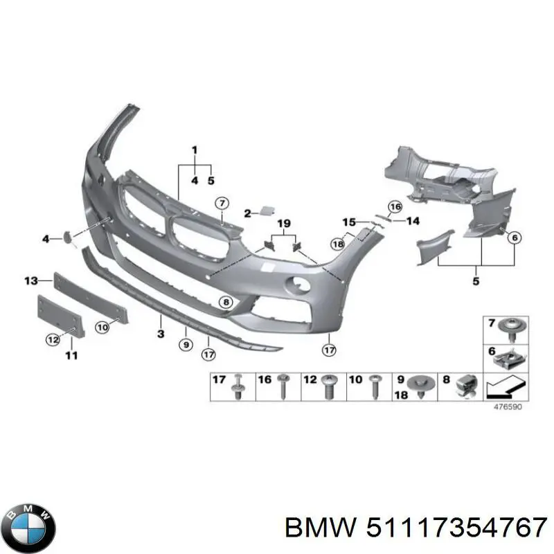 Кронштейн кріплення крила переднього лівого, передній 51117354767 BMW