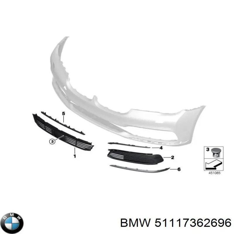 Молдинг решітки переднього бампера, правий BMW 51117362696 ціна, від 28.61 USD