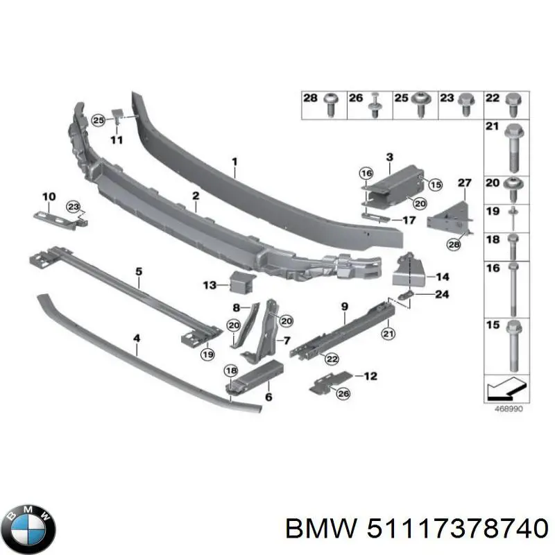 51117378740 BMW Кронштейн підсилювача переднього бампера