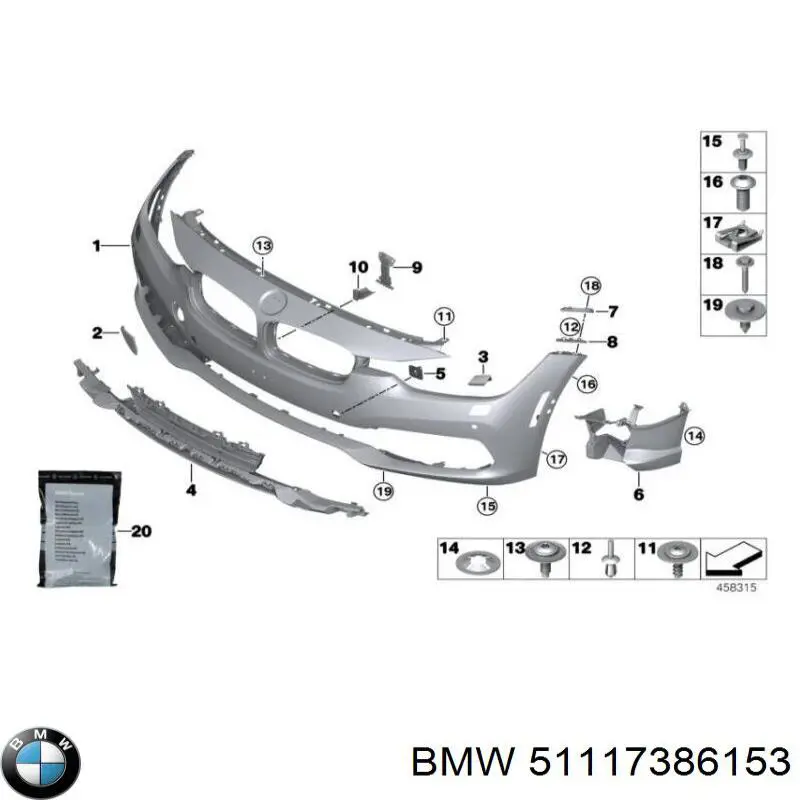 Решітка переднього бампера, центральна 51117386153 BMW