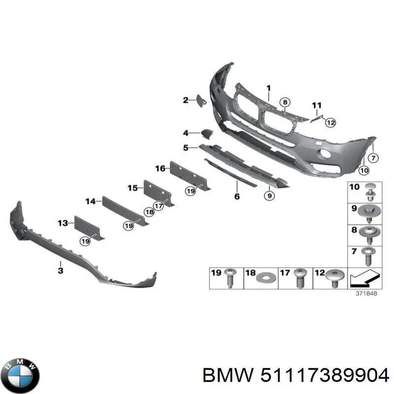 Спойлер переднього бампера 51117389904 BMW