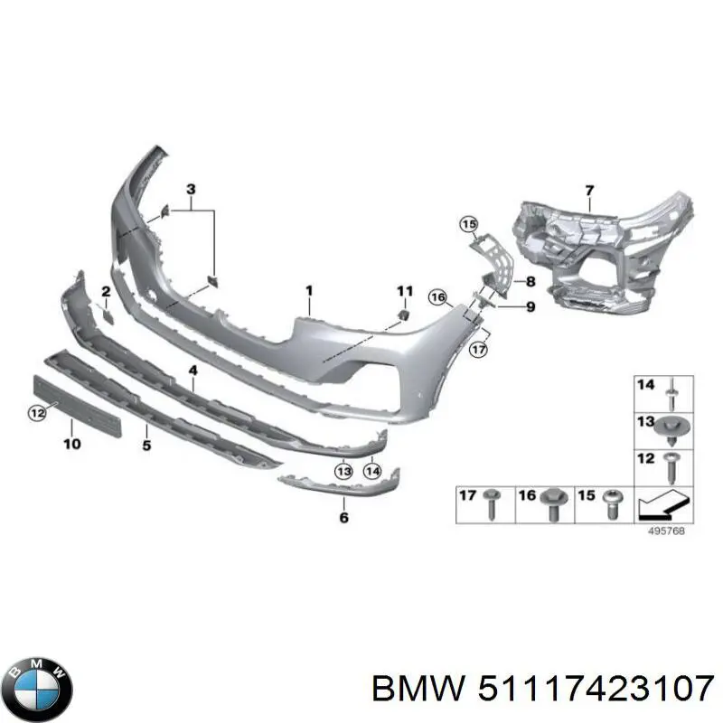 51117423107 BMW Бампер передній, нижня частина