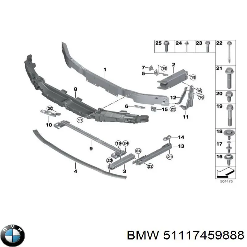 Кронштейн підсилювача переднього бампера BMW 51117459888 ціна, від 76.02 USD