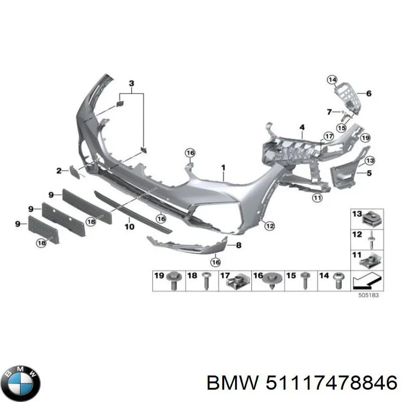 51117478846 BMW Направляюча переднього бампера, права