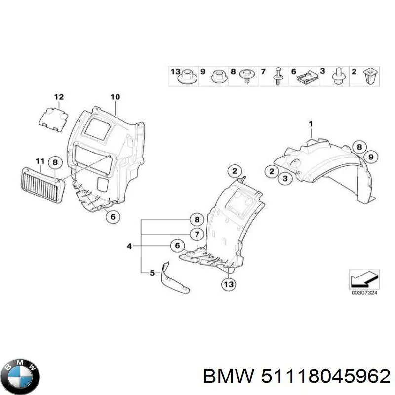 51118045962 BMW Підкрилок переднього крила, правий передній