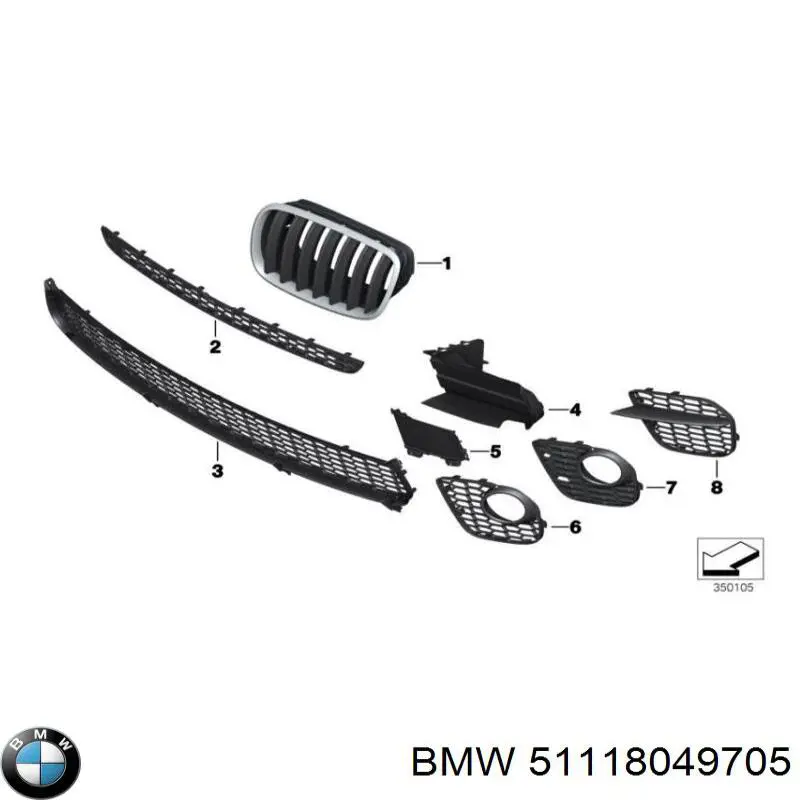 Решітка переднього бампера, центральна BMW 51118049705 ціна, від 77.23 USD