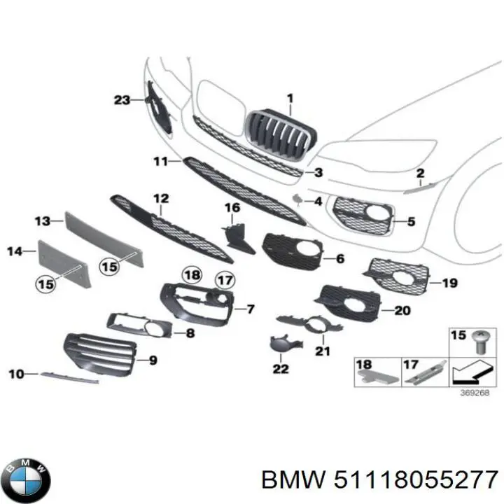 Купити 51118055277 BMW Решітка переднього бампера, ліва