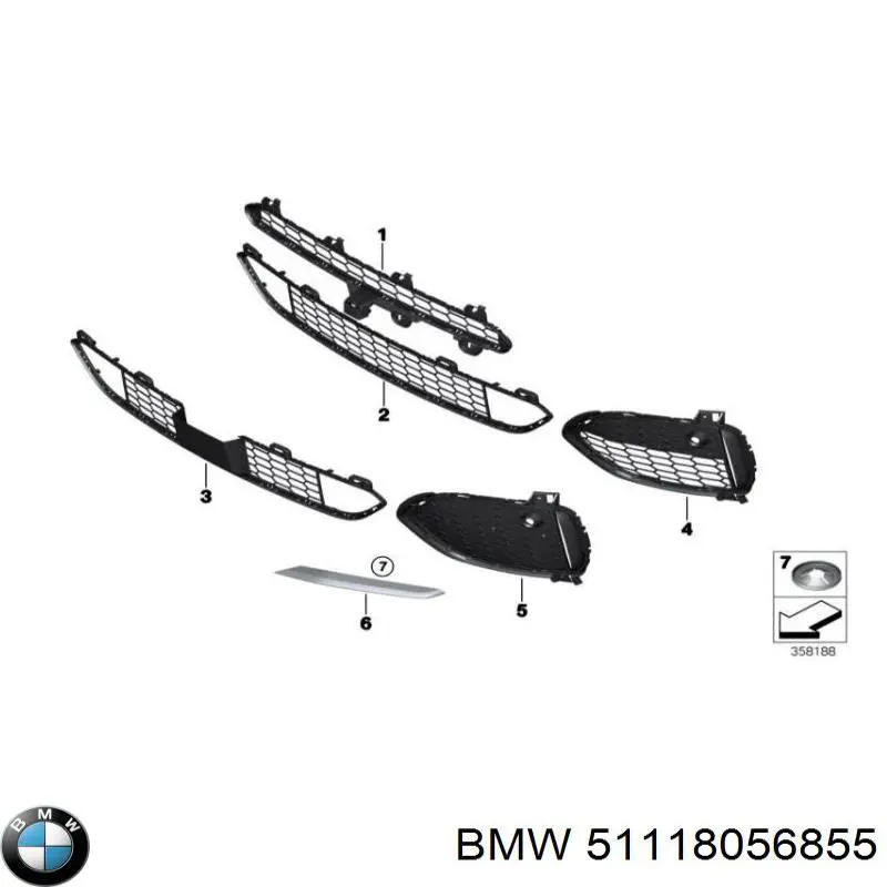 51118056855 BMW Решітка переднього бампера, ліва