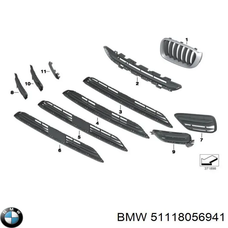 Купити 51118056941 BMW Решітка переднього бампера, ліва