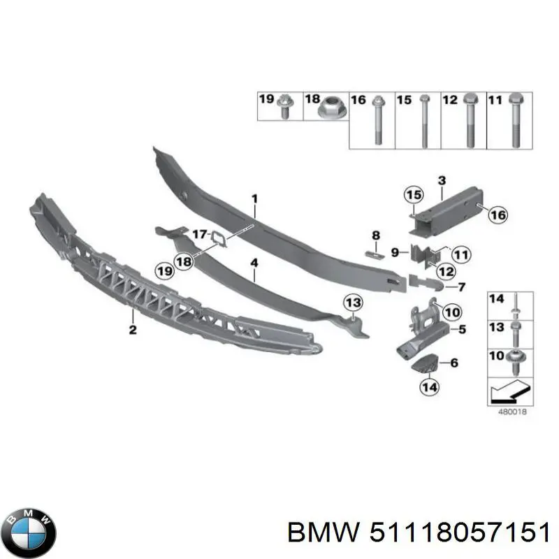 51118057151 BMW Кронштейн підсилювача переднього бампера
