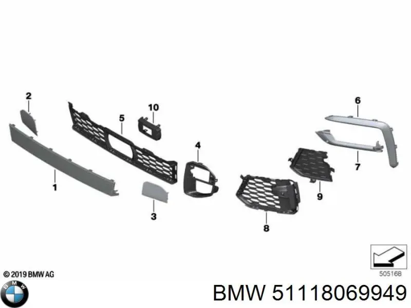 Заглушка бампера буксирувального гака, передня BMW 51118069949 ціна, від 59.31 USD