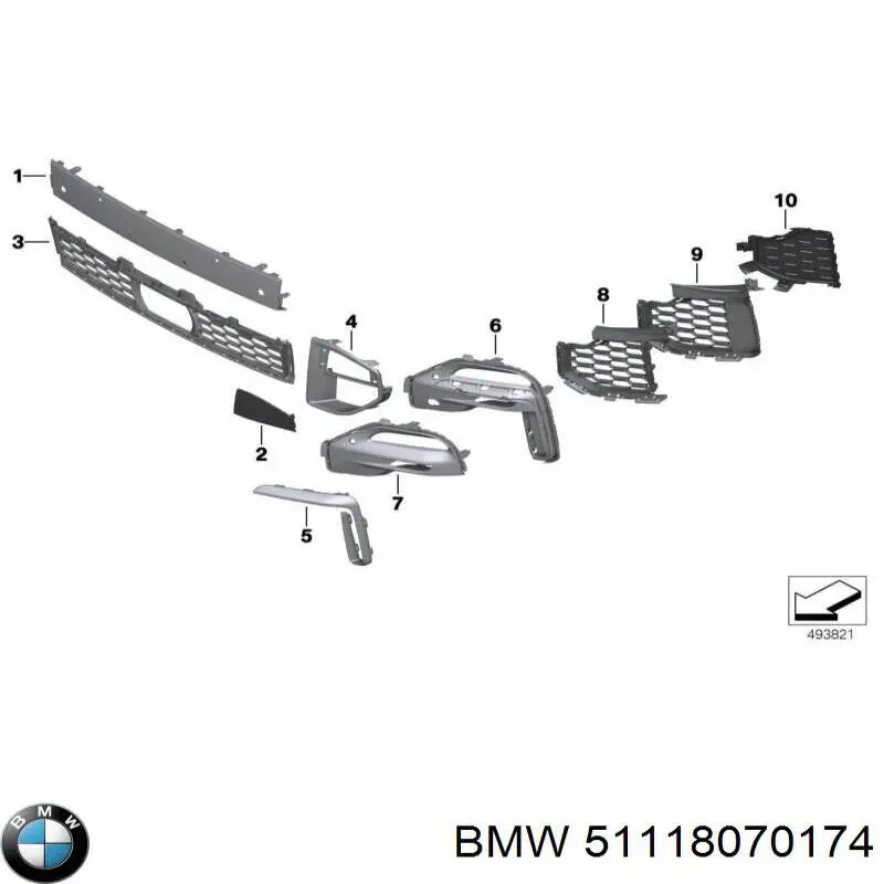 51118070174 BMW Решітка переднього бампера, права