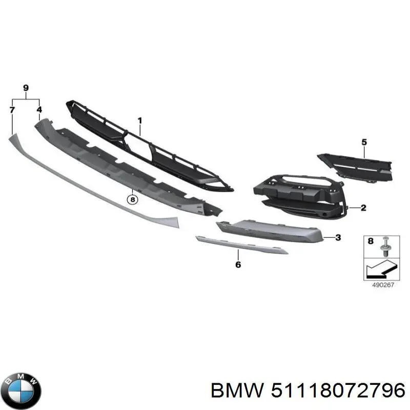 Решітка переднього бампера, центральна BMW 51118072796 ціна, від 60.81 USD