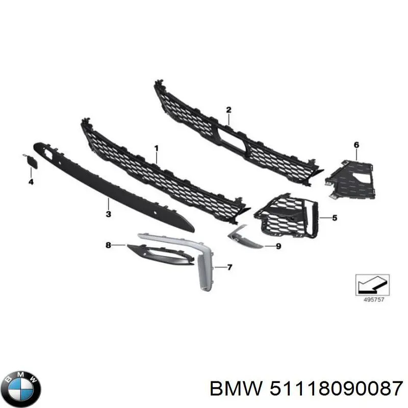 51118090087 BMW Молдинг решітки переднього бампера, лівий