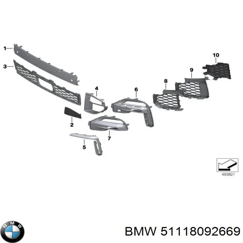 51118092669 BMW Молдинг решітки переднього бампера, лівий