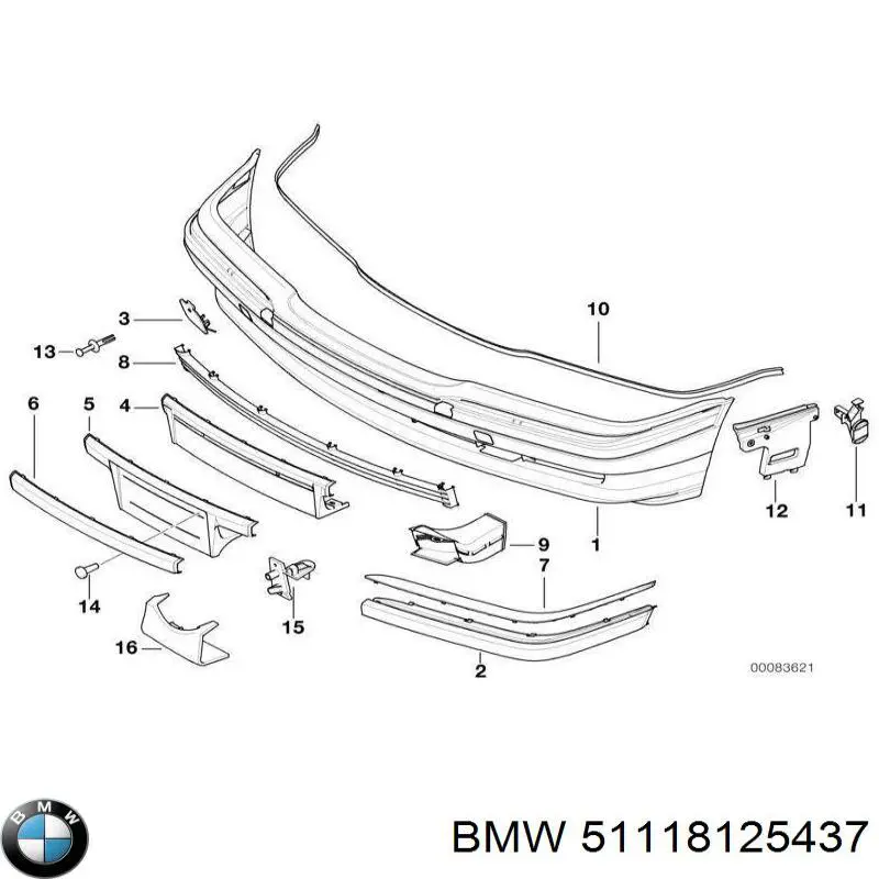Накладка бампера переднього, ліва на BMW 7 (E38)