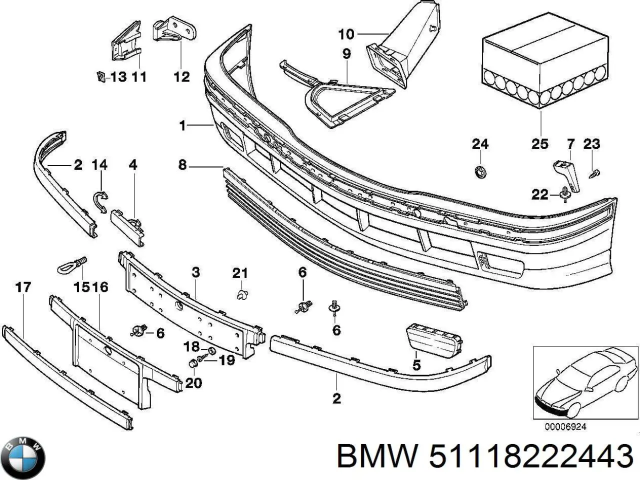 Решітка переднього бампера, центральна 51118222443 BMW