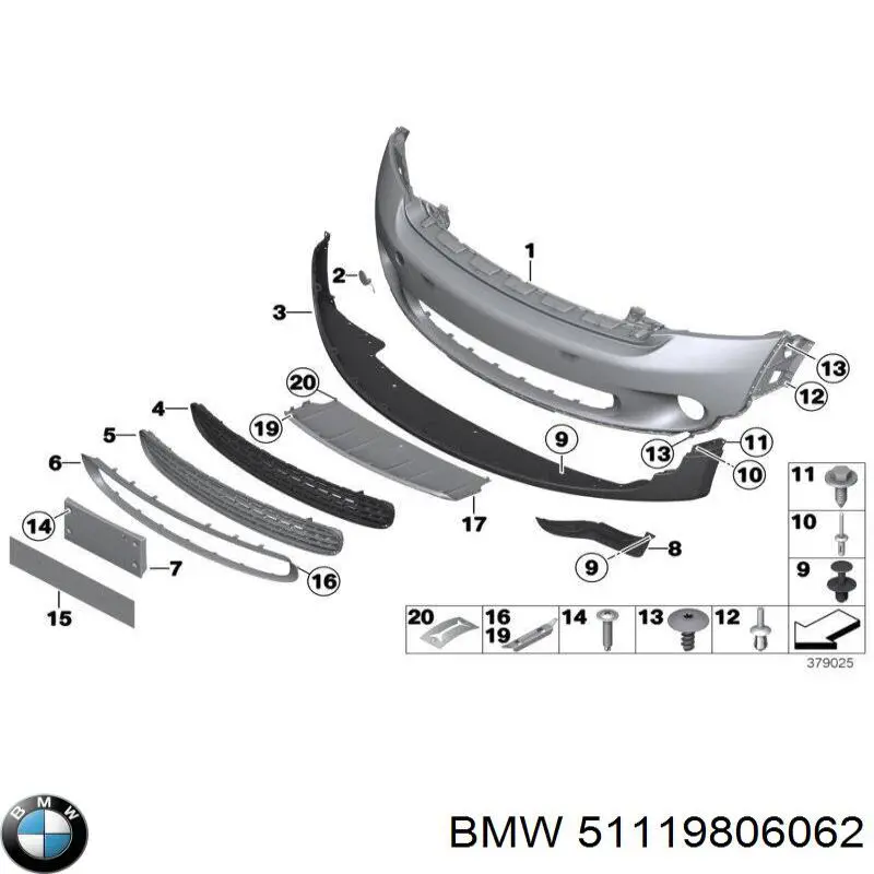 Заглушка бампера буксирувального гака, передня 51119806062 BMW