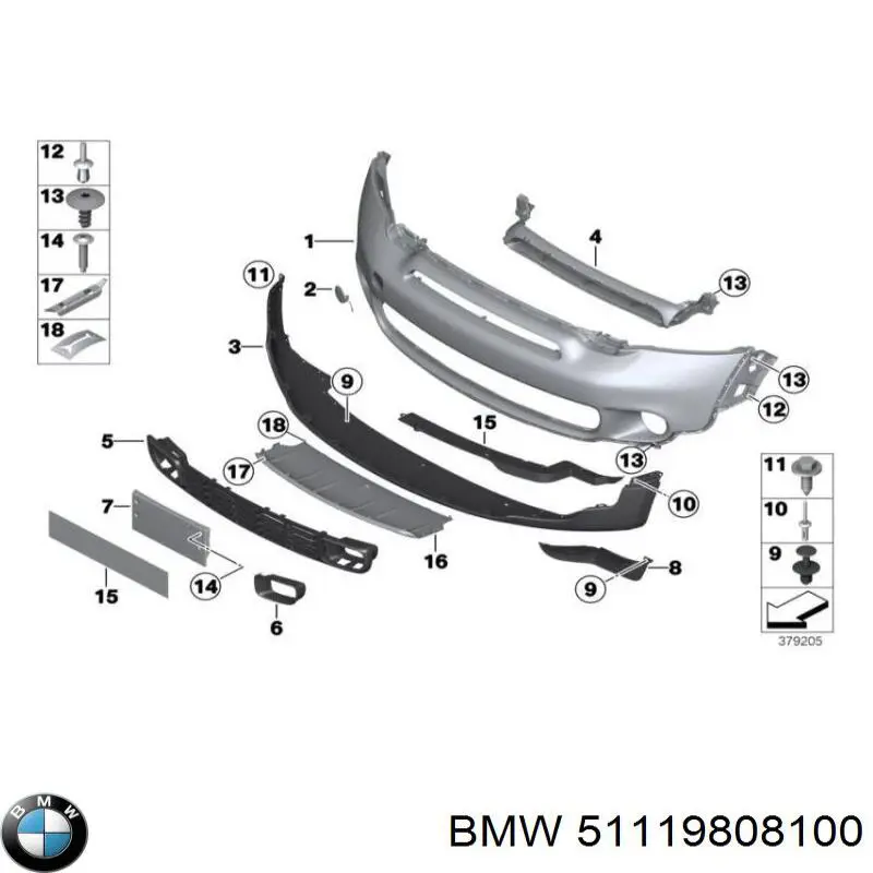 Решітка переднього бампера, верхня BMW 51119808100 ціна, від 100.93 USD