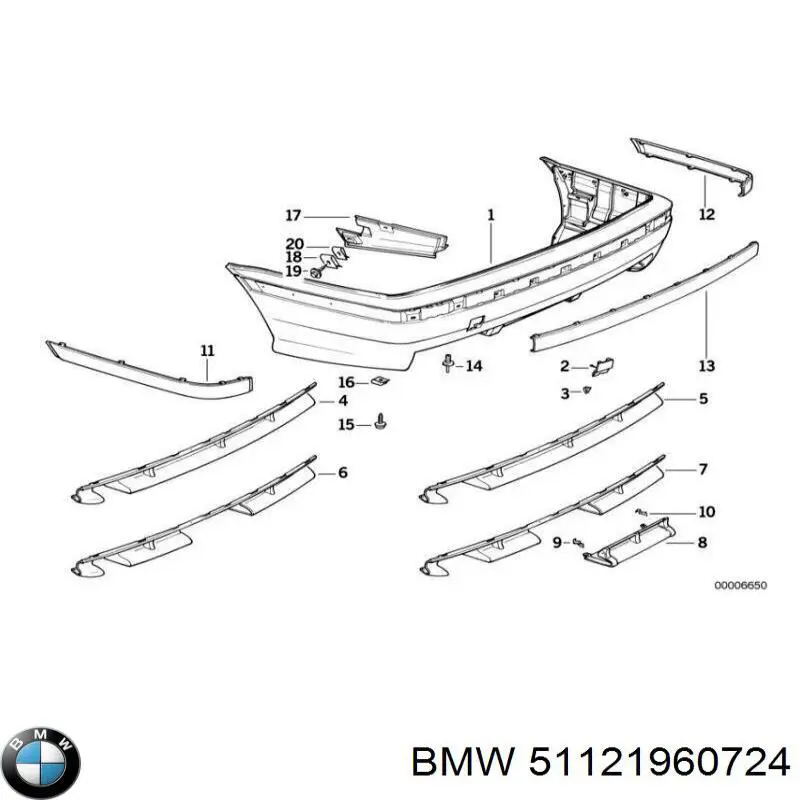 Молдинг бампера заднього, правий на BMW 3 (E36)