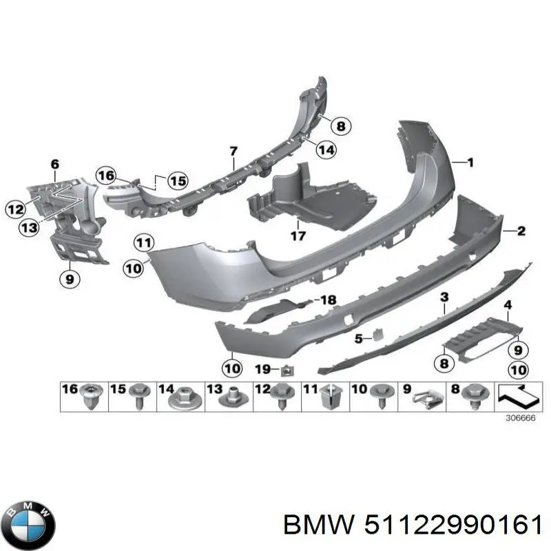 Кронштейн бампера заднього, центральний BMW 51122990161 ціна, від 51.93 USD