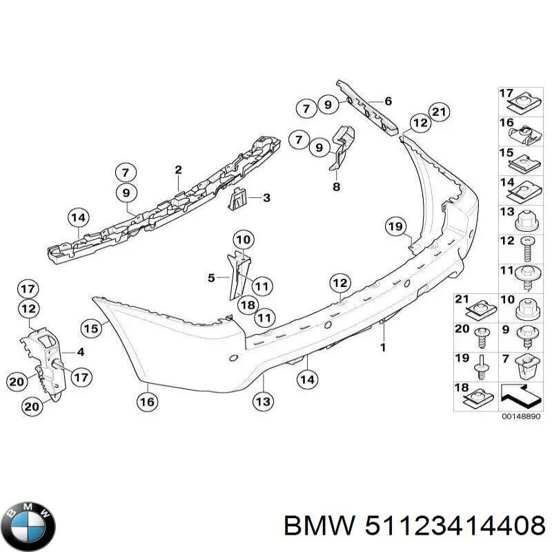 Кронштейн бампера заднього, правий BMW 51123414408 ціна, від 16.93 USD