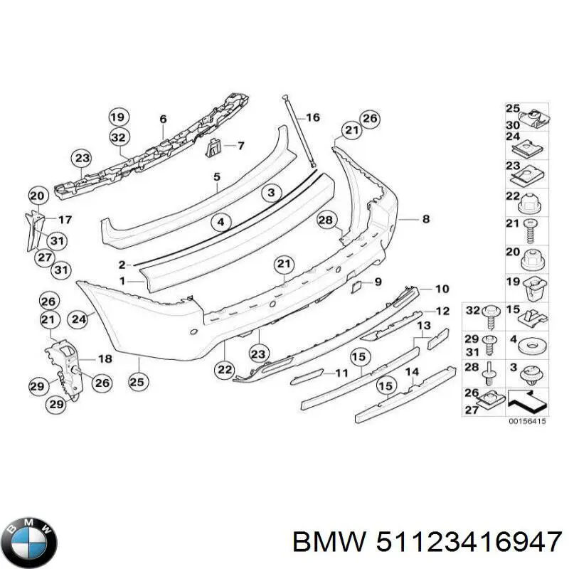 Кожух бампера заднього BMW 51123416947 ціна, від 548.43 USD