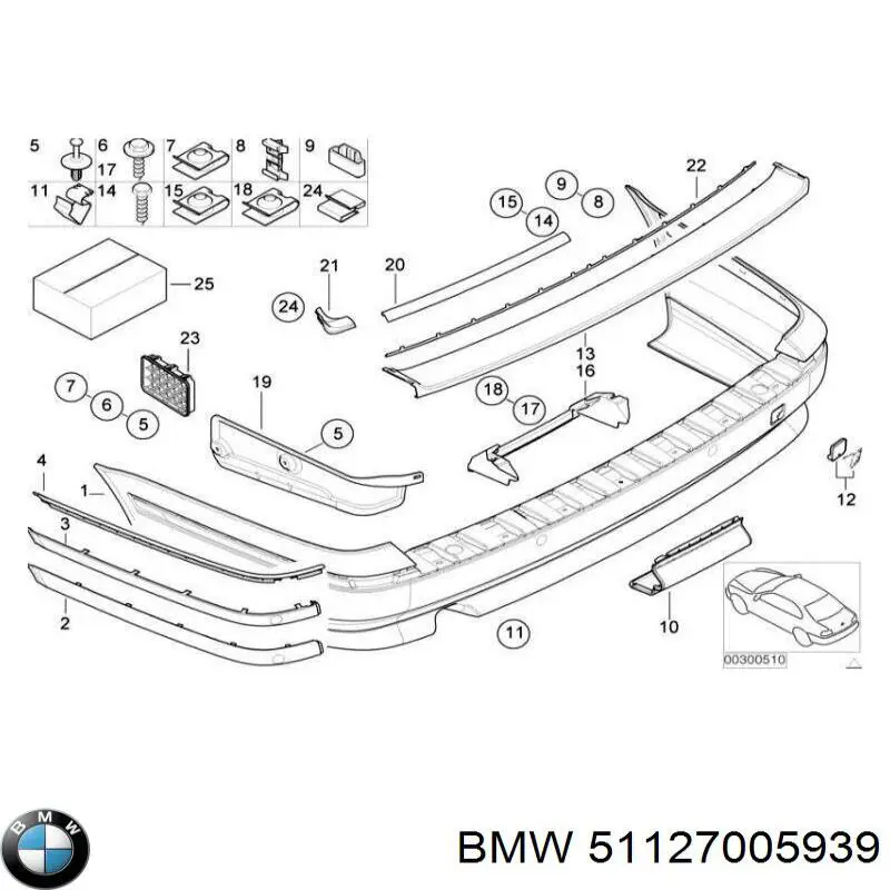 Молдинг заднього бампера, лівий на BMW 5 (E39)
