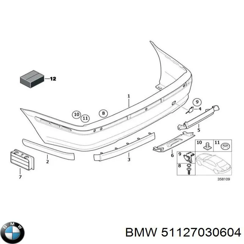 Купити 51127030604 BMW Молдинг заднього бампера, правий