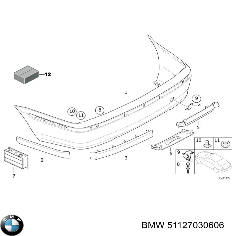 51127030606 BMW Накладка бампера заднього