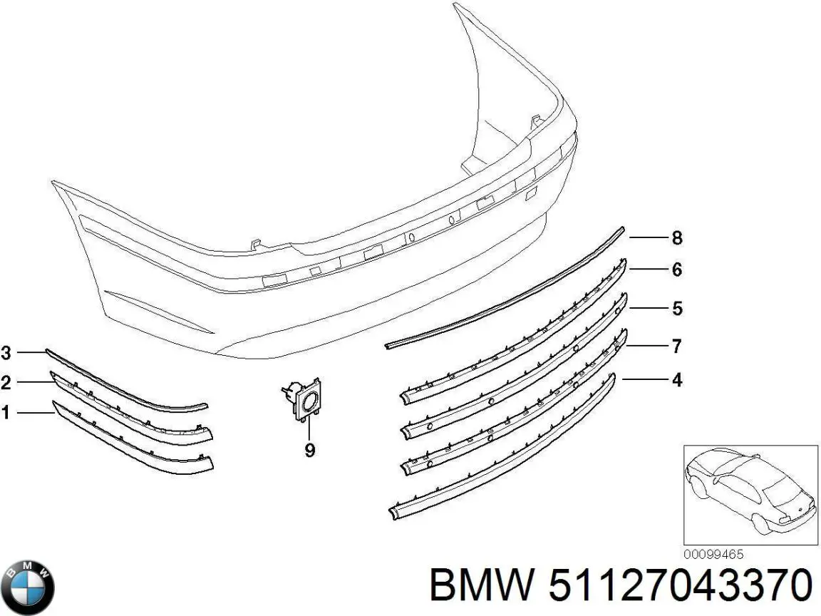 Купити 51127043370 BMW Молдинг заднього бампера, правий