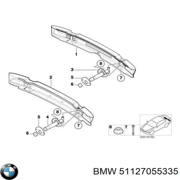 Кронштейн підсилювача заднього бампера BMW 51127055335 ціна, від 8.31 USD