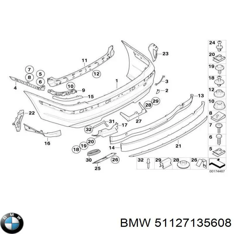 Напрямна заднього бампера, права на BMW 7 (E65,66)