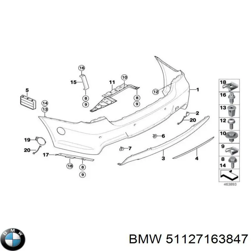 51127163847 BMW Кронштейн бампера заднього, центральний