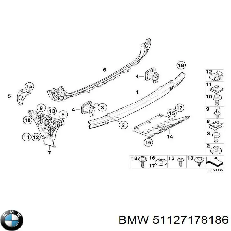 Кронштейн бампера заднього, зовнішній правий BMW 51127178186 ціна, від 20.72 USD