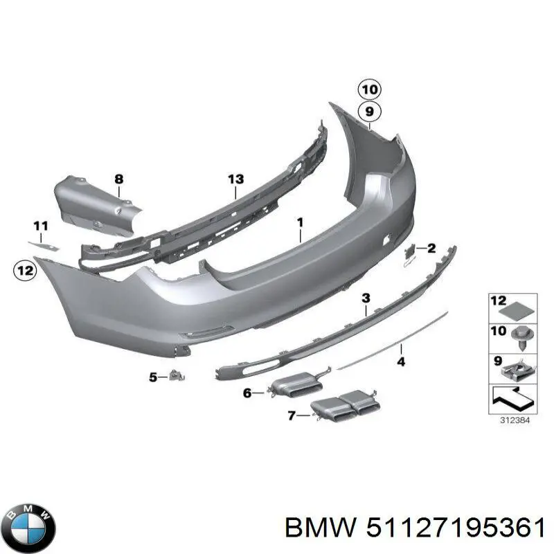 51127195361 BMW Молдинг бампера заднього, лівий
