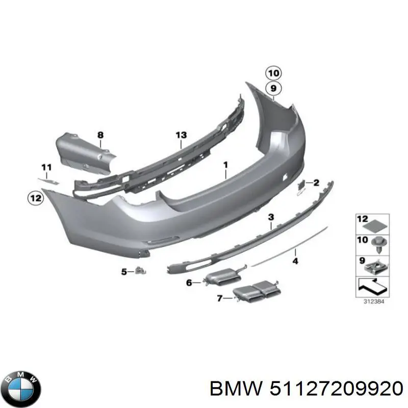 Накладка бампера заднього на BMW 7 (F01, F02, F03, F04)