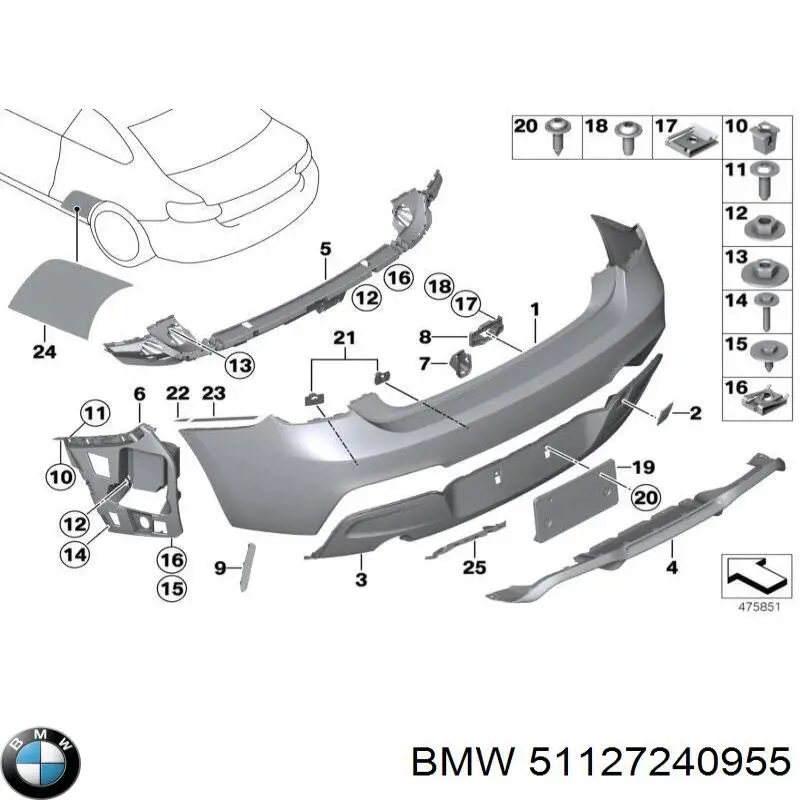 Кронштейн бампера заднього, лівий 51127240955 BMW