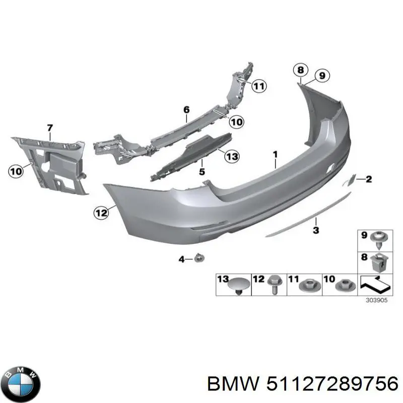 51127289756 BMW Молдинг заднього бампера, центральний
