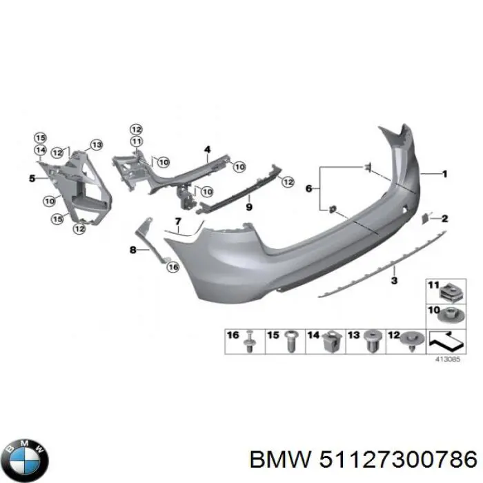 51127300786 BMW Напрямна заднього бампера, права