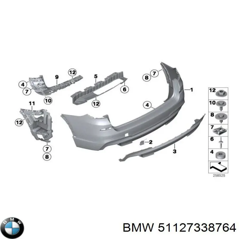 Кронштейн бампера заднього, зовнішній правий 51127338764 BMW