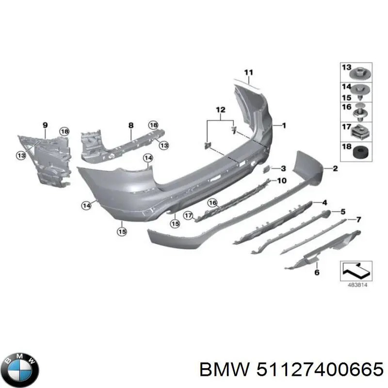 51127400665 BMW Кронштейн бампера заднього, лівий